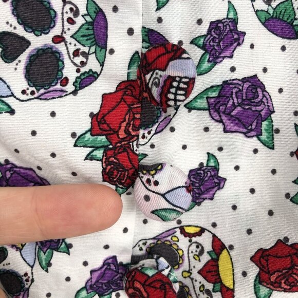 Hell Bunny Womens Sugar Skull & Roses Print Summer Dress S White Cute Goth - Picture 8 of 12